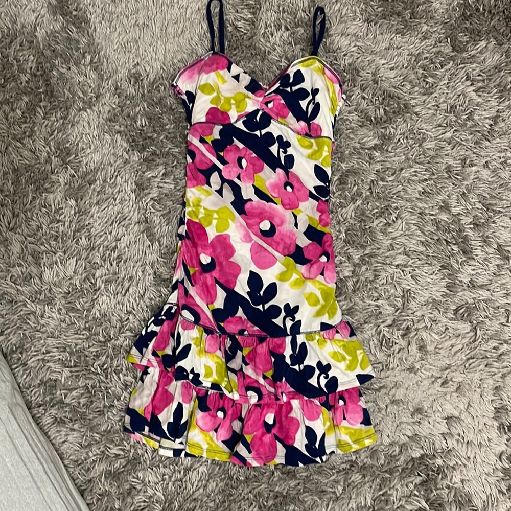 Floral Pattenered Fitted dress with ruffles on bottom
